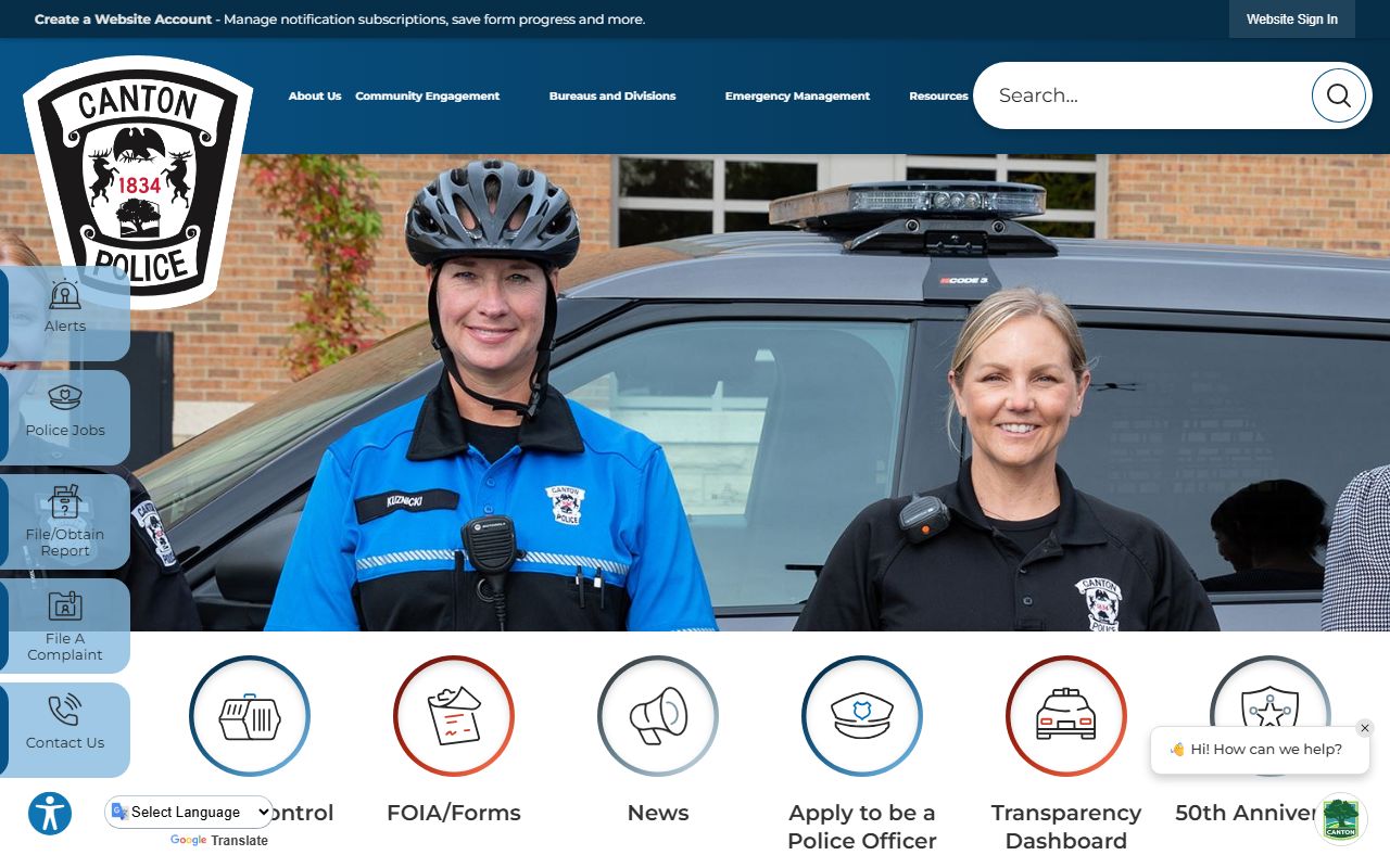 Canton Police Department website for Canton Township arrest records