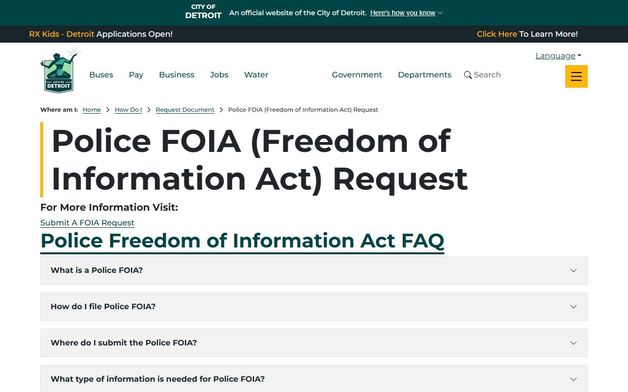 Detroit Police FOIA Request Portal - Detroit Arrest Records