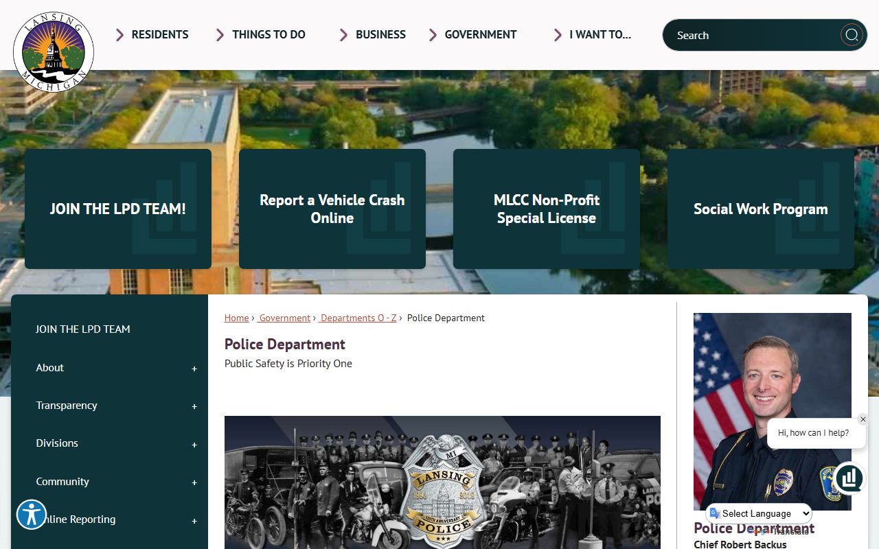 Lansing Police Department website for arrest records