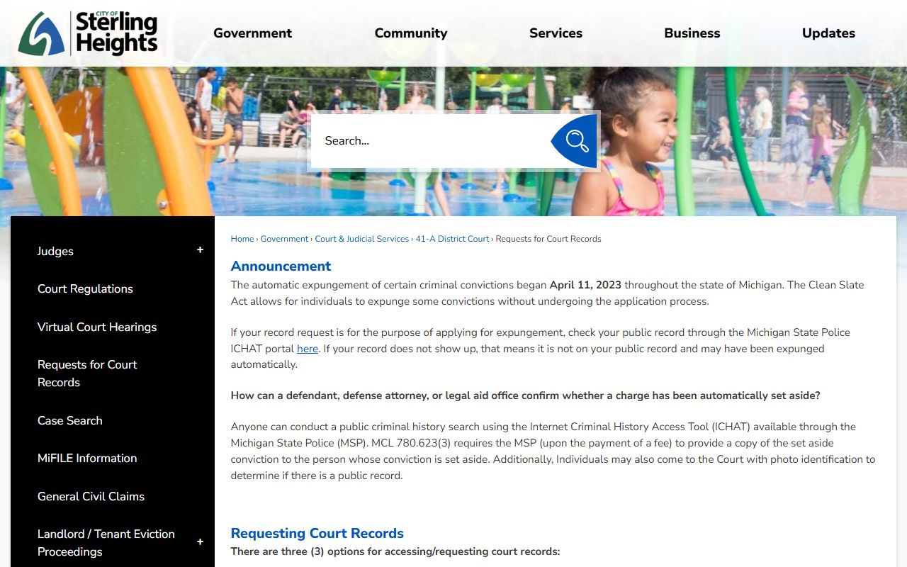 Sterling Heights court records request portal