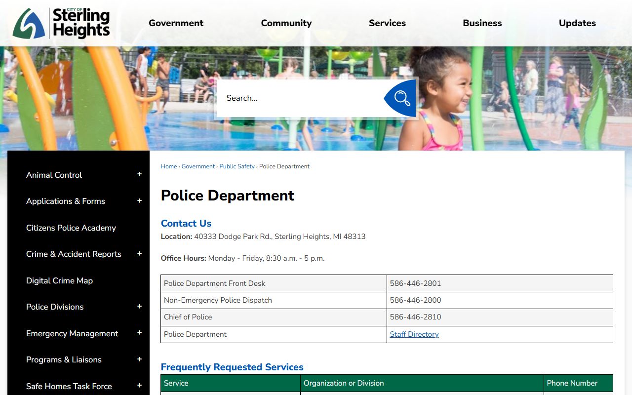 Sterling Heights Police Department city page