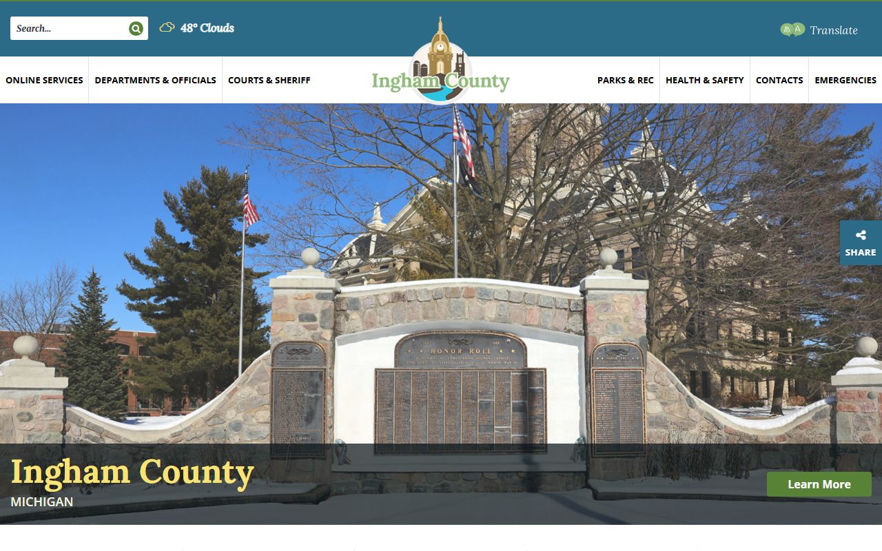 Ingham County official website showing county services, sheriff, and public records links